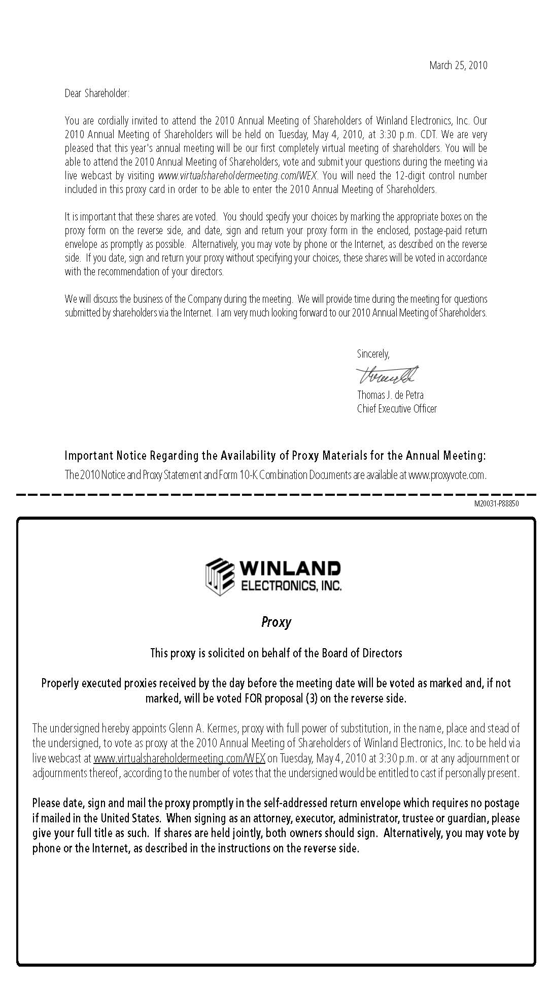 WINLAND 2010 PROXY CARD PAGE 2